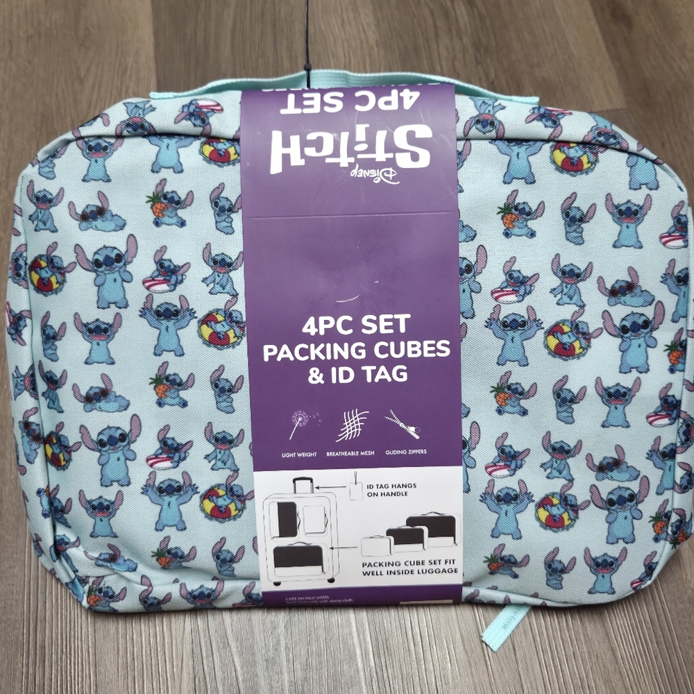 Disney Stitch 4pc Set Packing Cubes & ID Tag